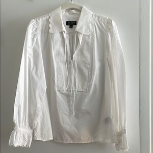 J.Crew 100% Cotton White Blouse with Ruffle Details.